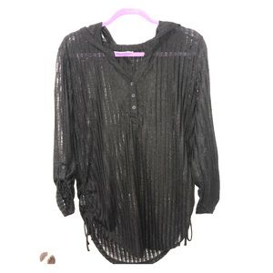 Billabong Ribbed See-Through Hooded 3/4 Sleeve Top